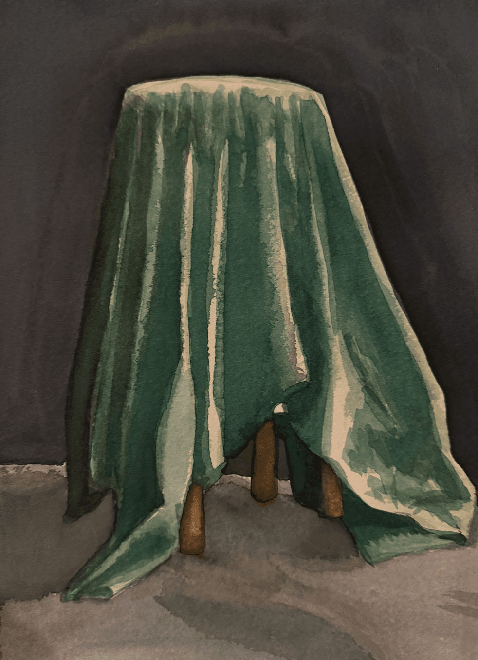Cloth on Stool Study, 2022 — watercolor on paper, by Melanie Chen