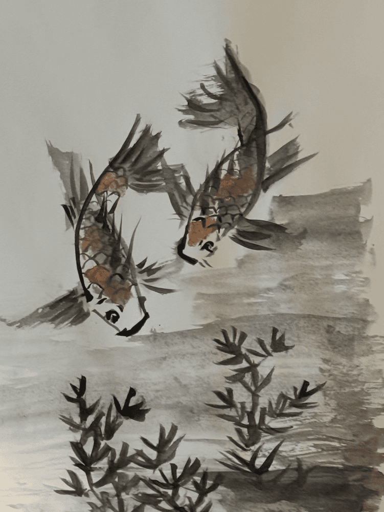 Koi Fish in Pond, 2024 — ink on paper, by Melanie Chen
